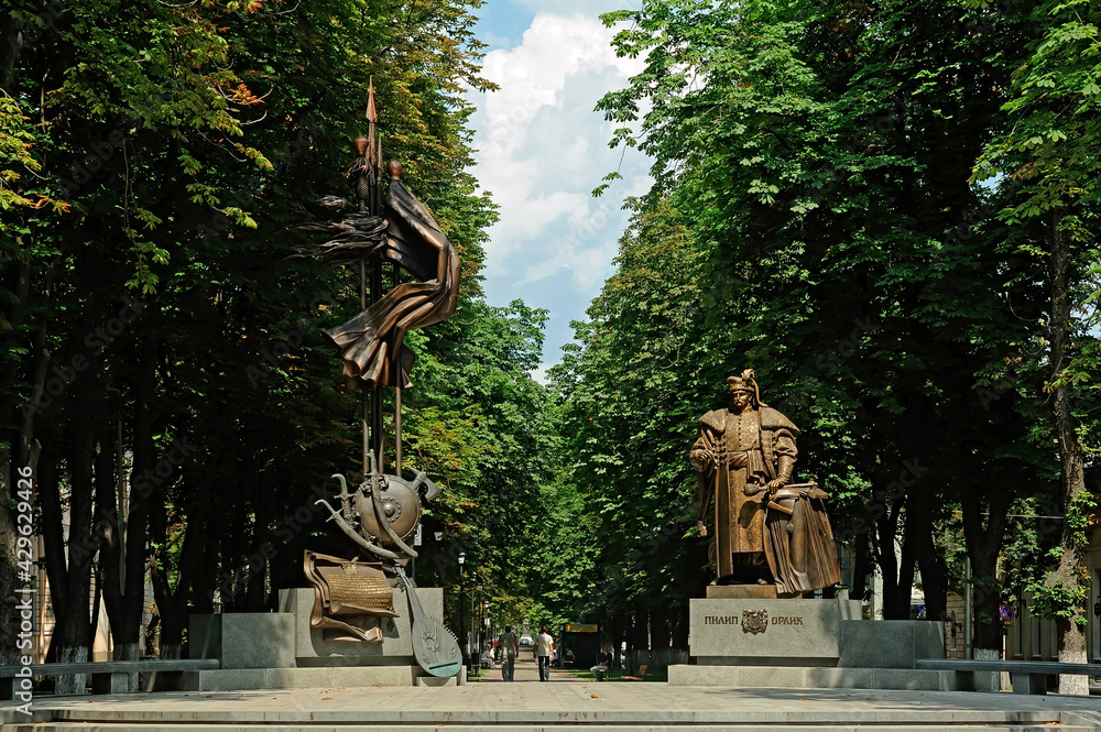 The monument to Pylyp Orlyk in the public park in Kyiv Ukraine