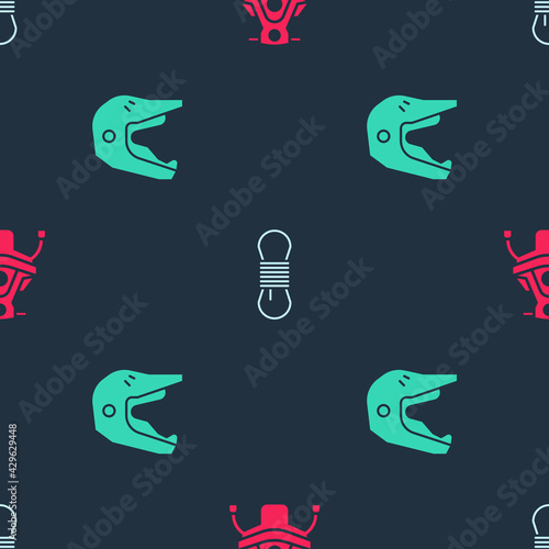 Set Snowmobile, Climber rope and Motocross motorcycle helmet on seamless pattern. Vector