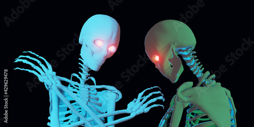 set two mystical skeletons with crossed arms dialogue isolated black