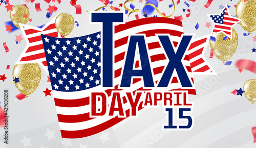 illustration of tax day design over background.United states flag