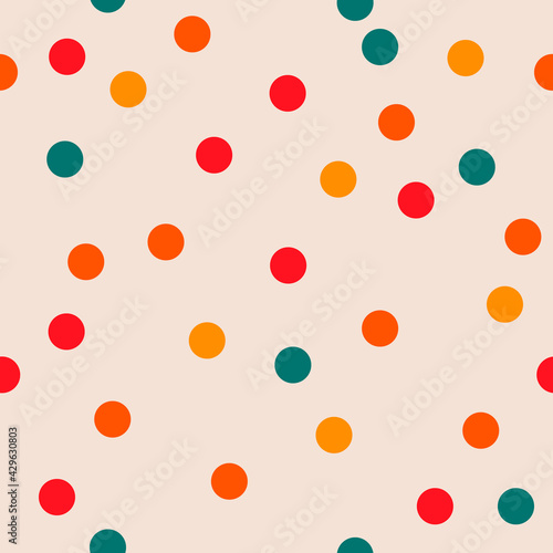 Colorful circles and white background. Dots located in different places. Vector.
