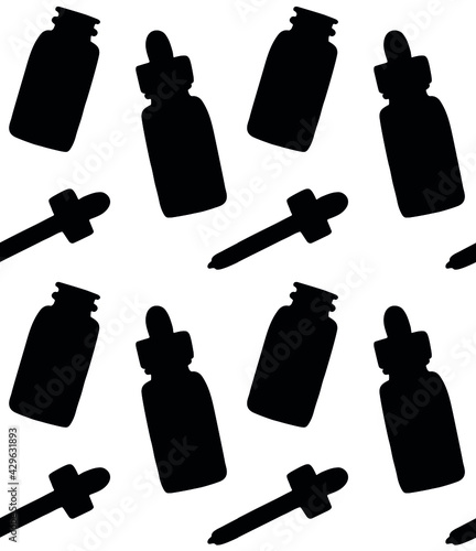 Vector seamless pattern of hand drawn oil essence bottle silhouette isolated on white background