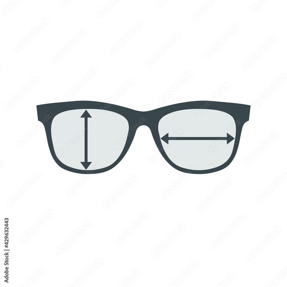 Fototapeta premium Glasses for eye. Propereties size icon and vector.