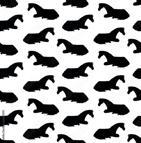 Vector seamless pattern of hand drawn laying horse silhouette isolated on white background