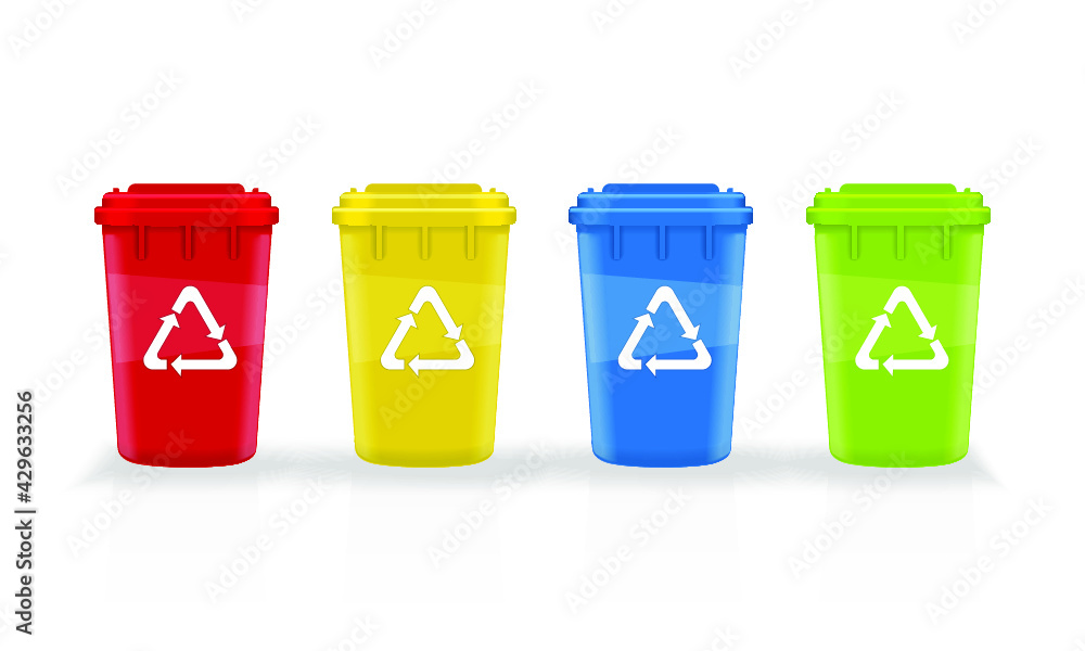Recycle bin four color isolated on a white background. 3d rendering Recycle bin four color isolated on a white background. 3d rendering