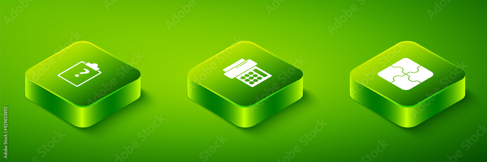 Set Isometric Telephone, Piece of puzzle and Clipboard with question marks icon. Vector Set Isometric Telephone, Piece of puzzle and Clipboard with question marks icon. Vector