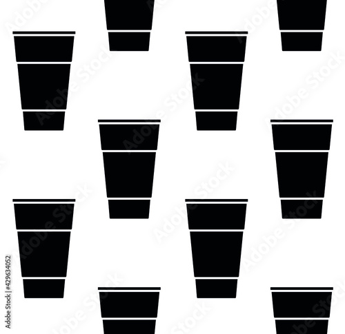 Vector seamless pattern of flat black disposable cup isolated on white background