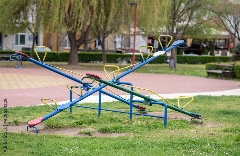 Empty children's playground. Rocking chairs. Empty children's playground. Rocking chairs.