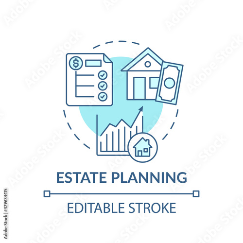 Estate planning concept icon. Wealth advisory idea thin line illustration. Decreasing estate taxes. Holding stocks and bonds. Vector isolated outline RGB color drawing. Editable stroke