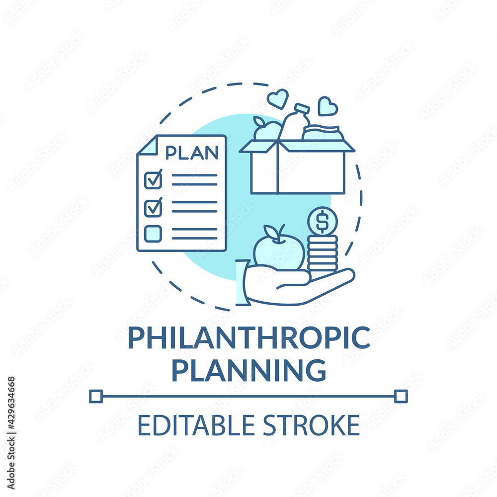 Philanthropic planning concept icon. Wealth advisory idea thin line illustration. Philanthropic endeavor. Enhancing fundraising program. Vector isolated outline RGB color drawing. Editable stroke