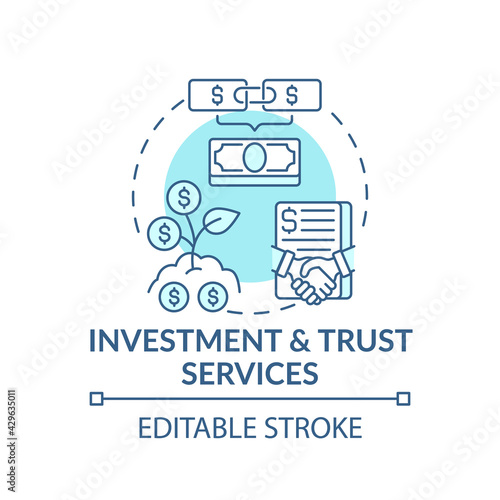 Investment and trust services concept icon. Wealth advisory idea thin line illustration. Handling wealth. Financial planning and advising. Vector isolated outline RGB color drawing. Editable stroke