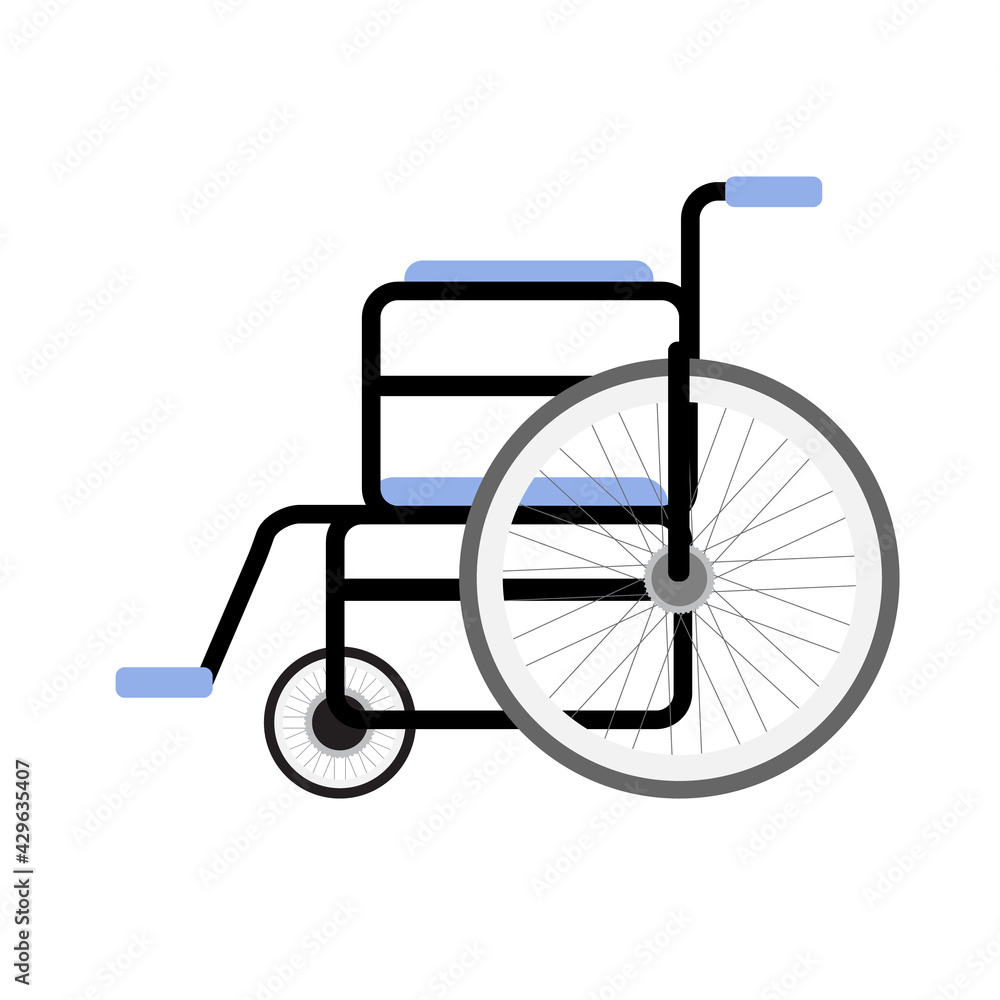 Vector flat cartoon wheelchair isolated on white background Vector flat cartoon wheelchair isolated on white background