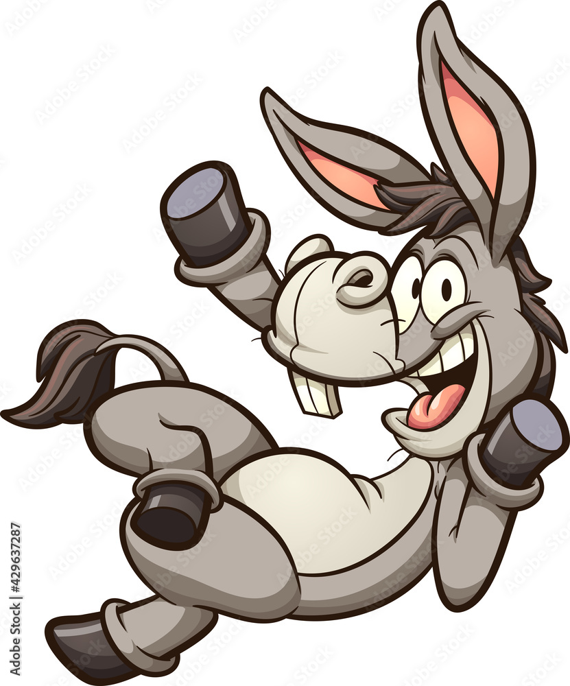 Cartoon donkey or mule lying down and waving happy. Vector clip art ...