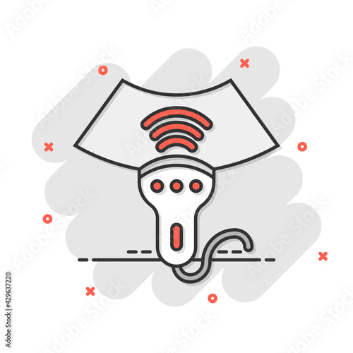 Ultrasound icon in comic style. Scanner equipment cartoon vector illustration on white isolated background. Ultrasonic splash effect business concept.