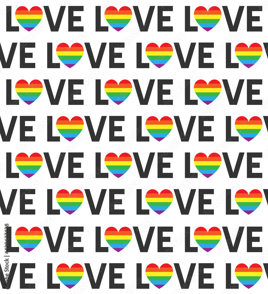 Vector seamless pattern of flat lgbt pride rainbow love lettering isolated on white background Vector seamless pattern of flat lgbt pride rainbow love lettering isolated on white background