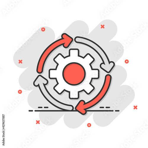 Workflow icon in comic style. Gear effective cartoon vector illustration on white isolated background. Process organization splash effect business concept.