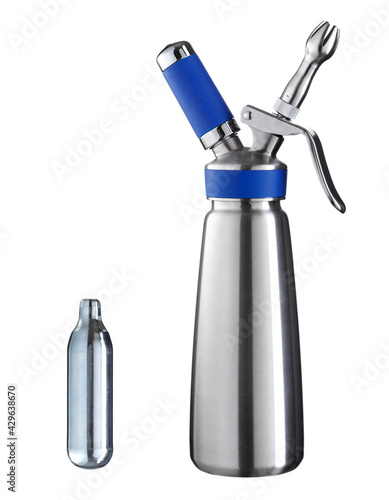 Tableau sur toile Metal siphon and gas can for making whipped cream