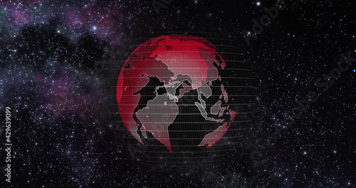 Fototapeta Naklejka Na Ścianę i Meble -  Red Earth Concept of Global Warming. Big data 3d Earth. Binary code surrounding globe rotating. Retro digital Earth. Digital data globe,abstract 3D rendering of data network surrounding planet earth.