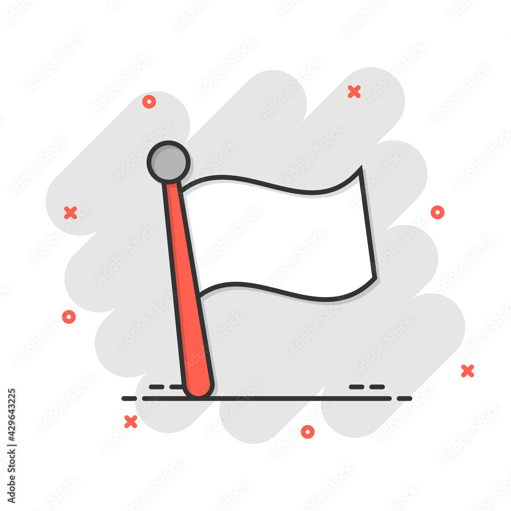 Flag icon in comic style. Pin cartoon vector illustration on white ...