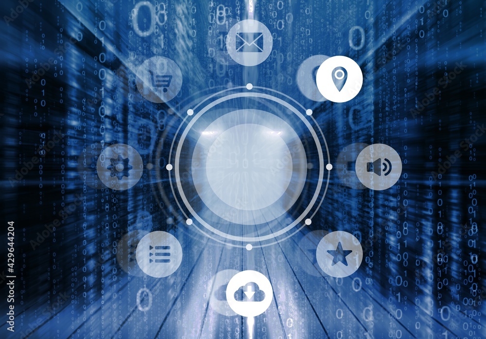 Obraz premium Working data center server room with media illustrations