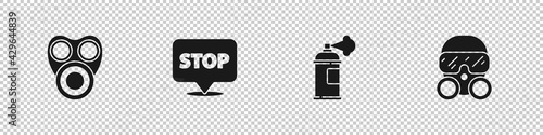 Set Gas mask, Protest, Paint spray can and icon. Vector