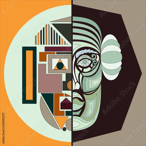 portrait face man avant garde cubism abstraction print
