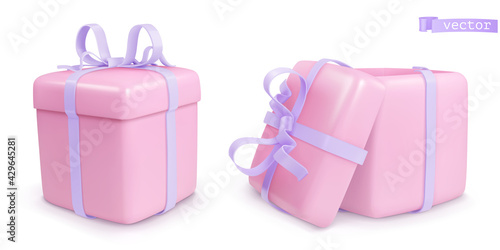 Gift box with a bow. 3d realistic vector icon