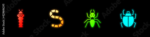 Set Larva insect, Worm, Ant and Mite icon. Vector