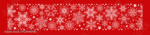 Snowflakes  seamless banner, vector decorative greeting red and white snow flake border 
