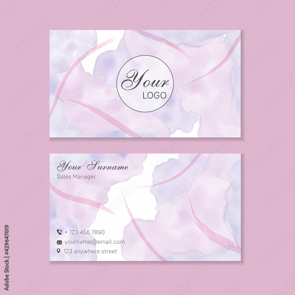 Business card template with abstract watercolor brush strokes