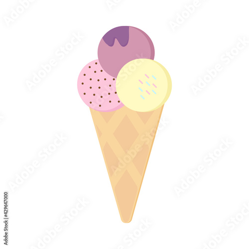 Ice cream cones. Ice cream with balls. Vector graphics