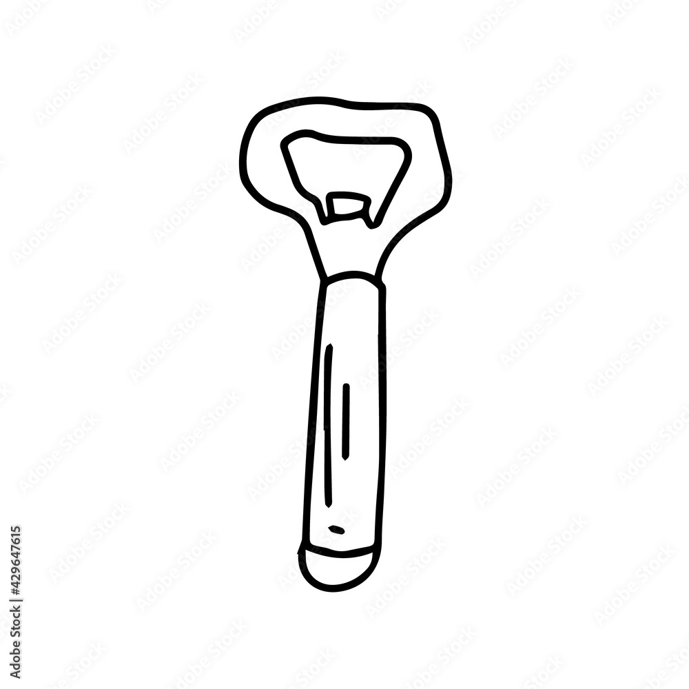 Drink opener hand-drawn in the style of doodle graphics. An isolated element. Beer Bottle Opener Drink opener hand-drawn in the style of doodle graphics. An isolated element. Beer Bottle Opener