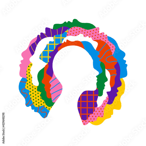 Colorful diverse people faces together isolated