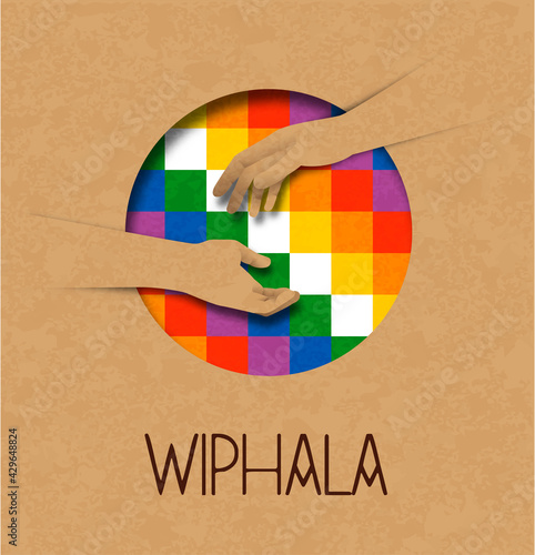 Wiphala indian people help concept paper cut photo