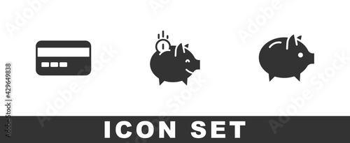 Set Credit card, Piggy bank with coin and icon. Vector