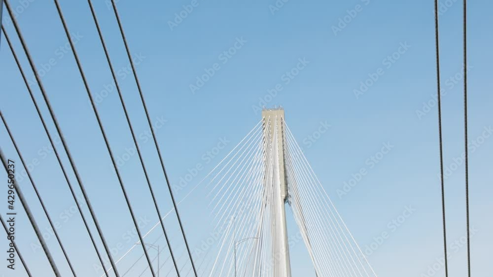 Surrey, Vancouver, British Columbia, Canada. Driving on Trans-Canada Highway Across Port Mann Bridge looking up during a sunny winter day. Surrey, Vancouver, British Columbia, Canada. Driving on Trans-Canada Highway Across Port Mann Bridge looking up during a sunny winter day.