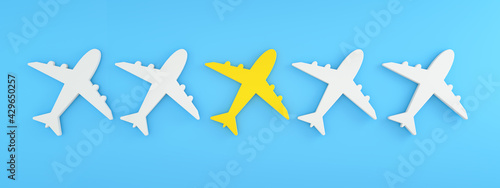 airplane icons  airline search and selection concept  3d render  panoramic