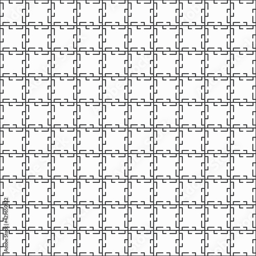 Vector black and white monochrome color geometric line grid jigsaw mesh seamless pattern background. Use for fabric  textile  cover  decoration elements  wrapping.