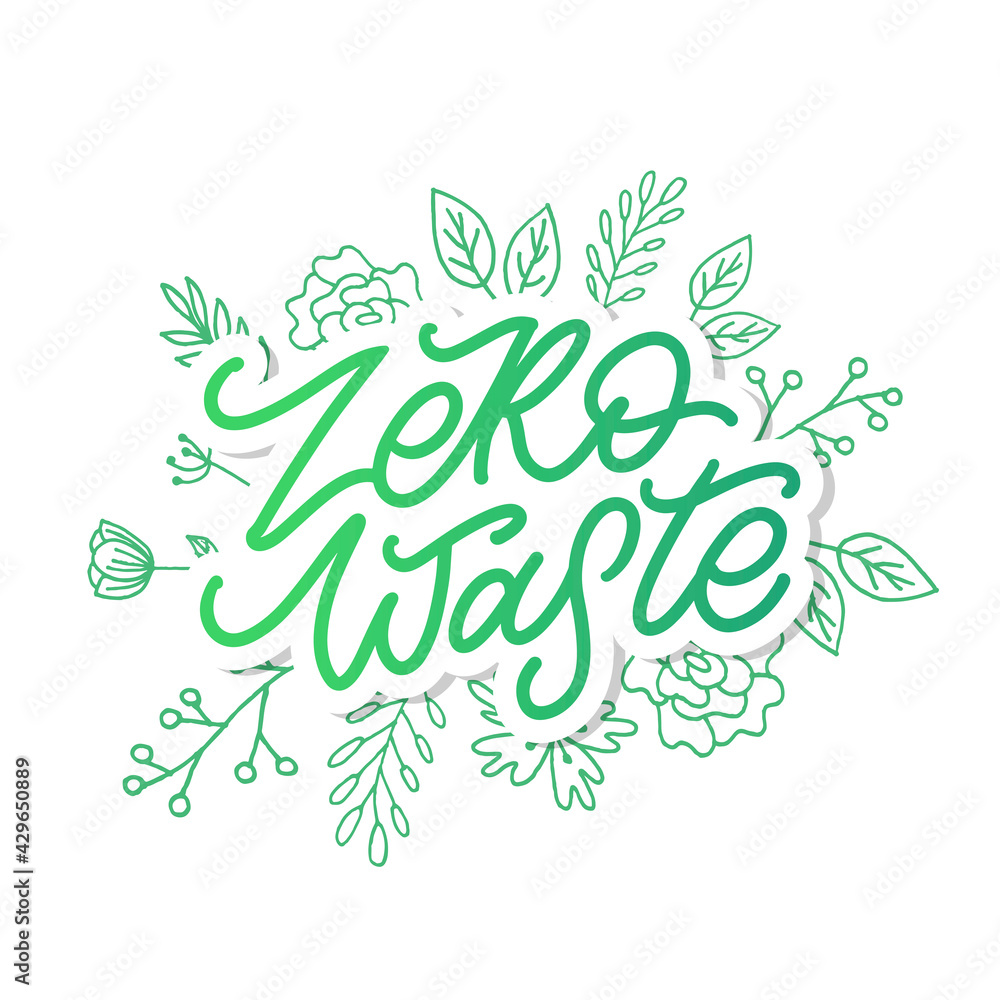Concept Zero Waste handwritten text title sign. Vector illustration.