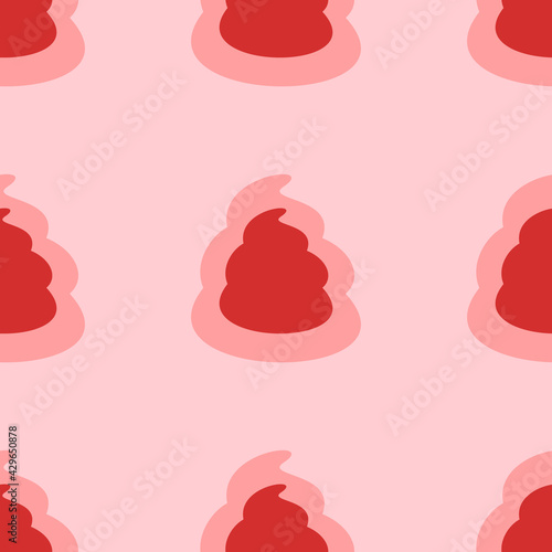 Seamless pattern of large isolated red poop symbols. The elements are evenly spaced. Vector illustration on light red background