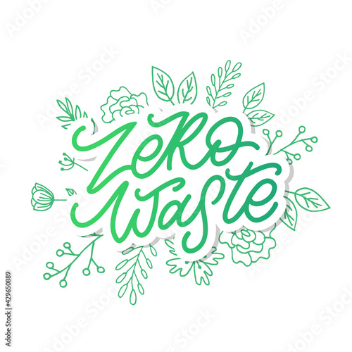 Concept Zero Waste handwritten text title sign. Vector illustration.