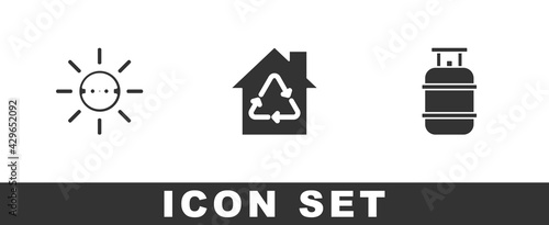 Set Solar energy panel, Eco House with recycling and Propane gas tank icon. Vector
