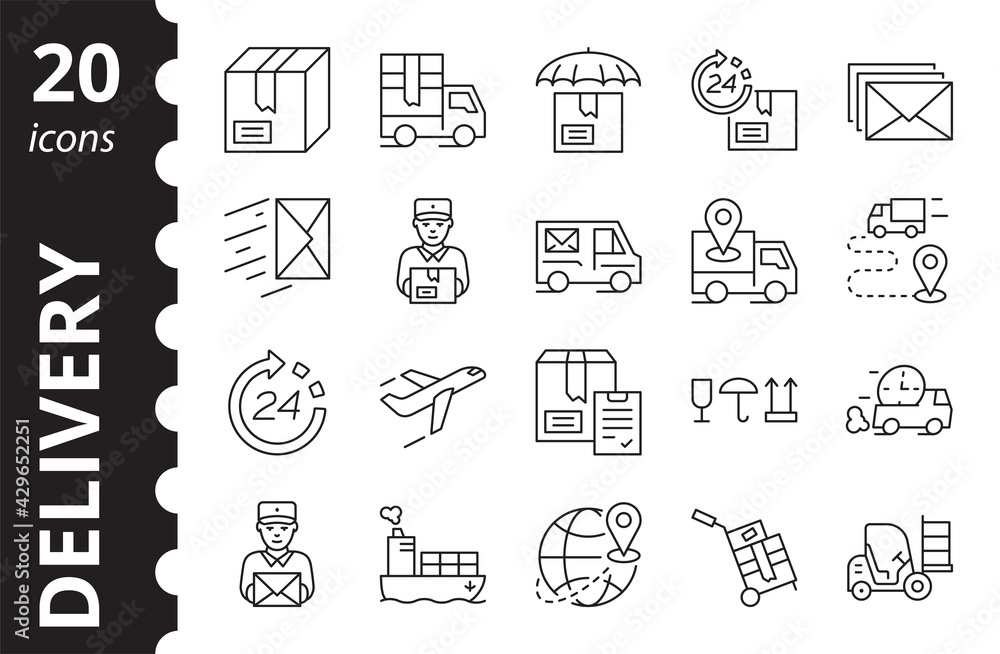 Simple Set icons of shipping and delivery. Vector outline symbol collection.