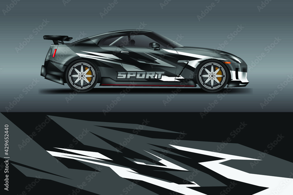 Obraz premium Decal Car Wrap Design Vector. Graphic Abstract Stripe Racing Background For Vehicle, Race car, Rally, Drift . Ready Print File
