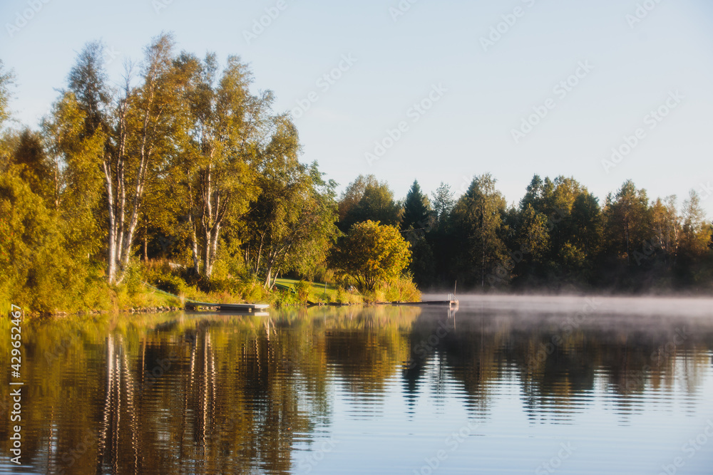View of Kem River, Kemijoki, in a Liedakkala village in the municipality of Keminmaa in Lapland in north-western Finland, Aerial beautiful summer dawn sunrise View of Kem River, Kemijoki, in a Liedakkala village in the municipality of Keminmaa in Lapland in north-western Finland, Aerial beautiful summer dawn sunrise