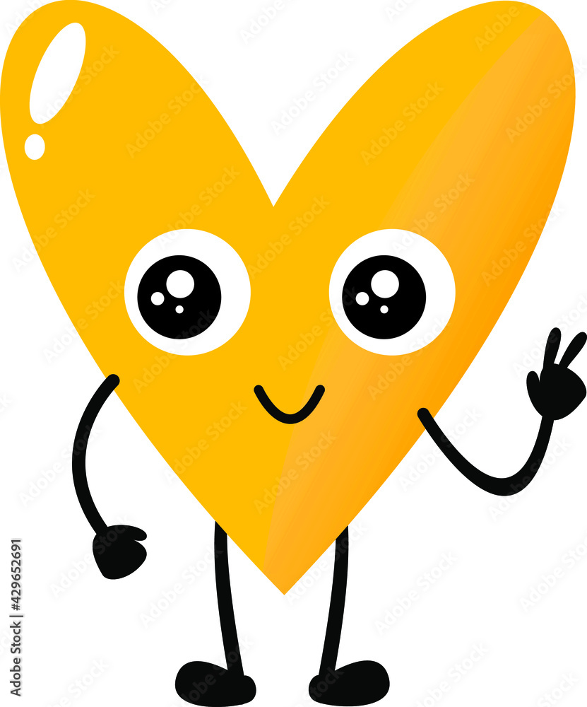 yellow heart shape character. Expression of love vector illustration