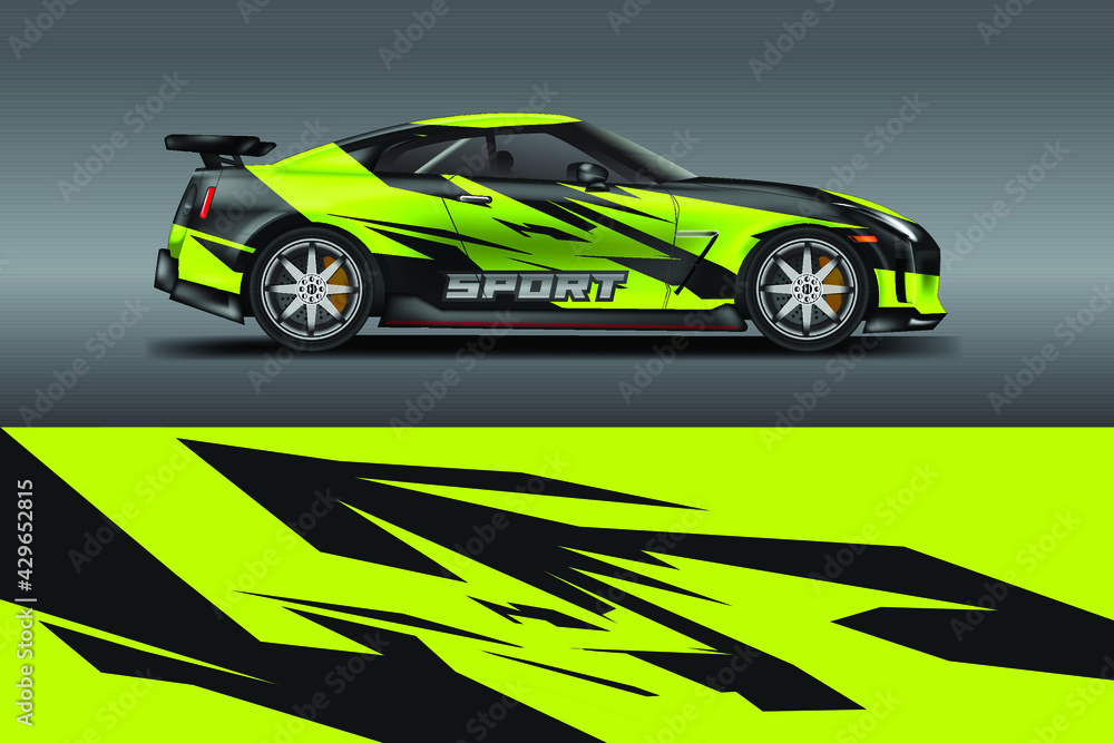 Decal Car Wrap Design Vector. Graphic Abstract Stripe Racing Background For Vehicle, Race car, Rally, Drift . Ready Print File