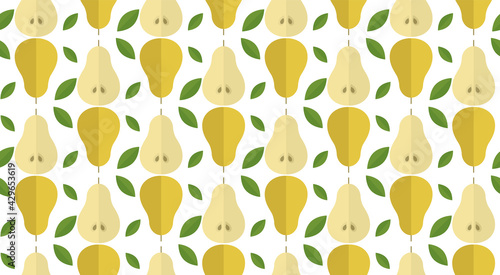 Yellow pears with leaves seamless pattern. Flat design illustration. Vector illustration for fabric, textile, wrapping paper, banners and wallpaper.