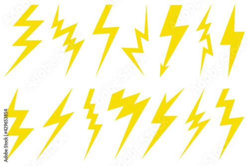 Set of different lightning bolts isolated on white
