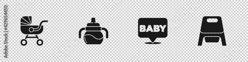 Set Baby stroller, bottle, and potty icon. Vector